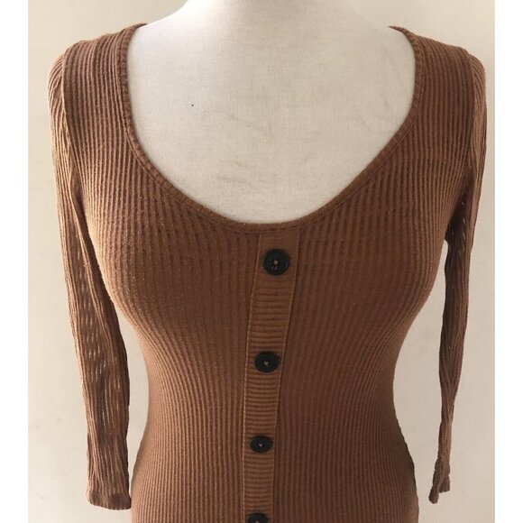 Express Women Brown Casual Dress XS Knitted Sheer Fabric Lined Mid Length - Picture 2 of 7